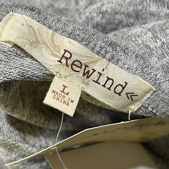 New Rewind Top Grey Cream Lace Shoulder Front Twist Size L Large - Picture 7 of 9